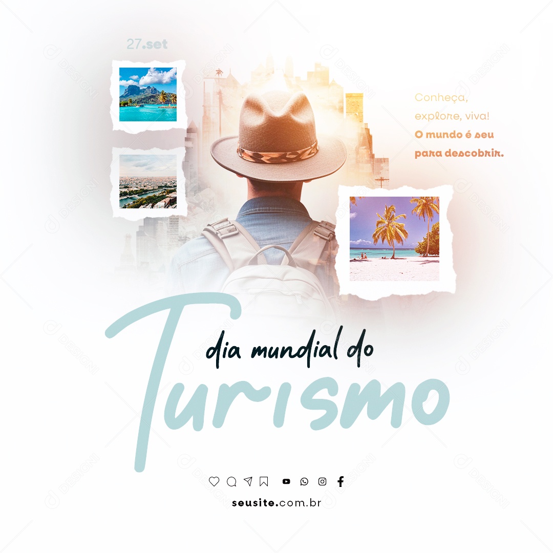 Dia Mundial do Turismo Conheça Explore Viva o Mundo é seu para Descobrir Social Media PSD Editável