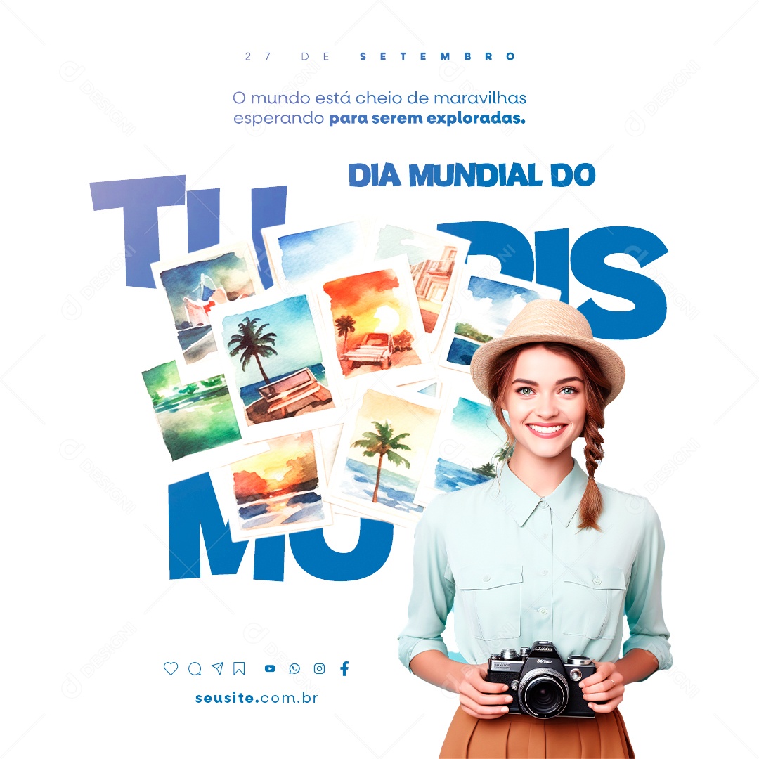 Dia Mundial do Turismo O Mundo Está cheio de Maravilhas Social Media PSD Editável