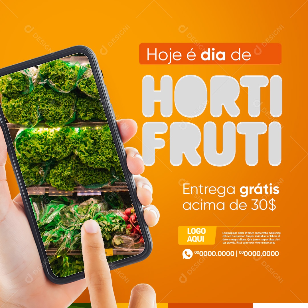 Supermercado Hoje é Dia de Hortifruti Entrega Grátis Acima de 30 Reais Social Media PSD Editável