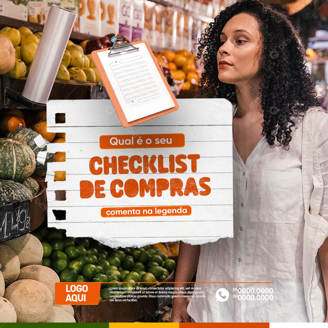 Supermercado Hortifruti Qual é o Seu Checklist de Compras Social Media PSD Editável