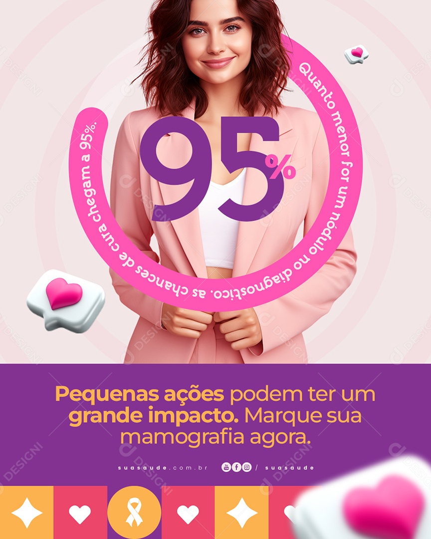 Campanha Publicitária Outubro Rosa Pequenas Ações Podem ter um Grande Impacto Social Media PSD Editável