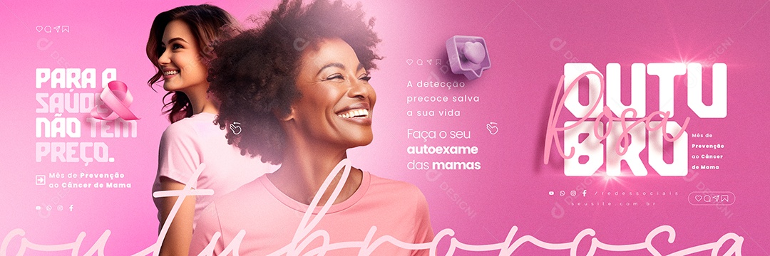 Carrossel Outubro Rosa Mês de Prevenção ao Câncer de Mama Social Media PSD Editável