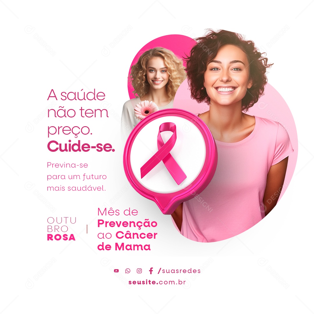 Outubro Rosa Mês de Prevenção Contra o Câncer de Mama Social Media PSD Editável