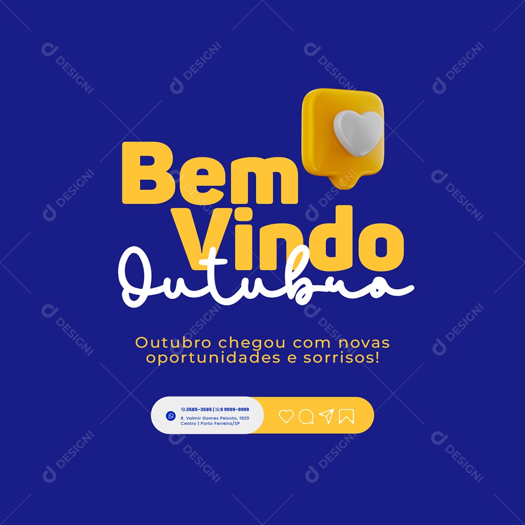 Bem Vindo Outubro Chegou com Novas Oportunidades e Sorrisos Social Media PSD Editável