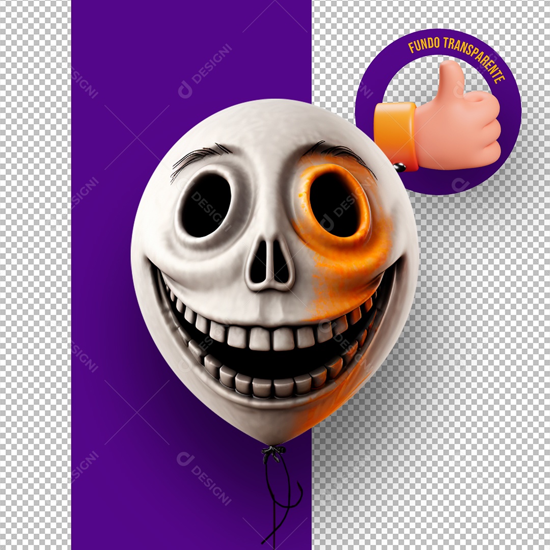 Balão com Rosto Assustador de Halloween Elemento 3D para Composição PSD