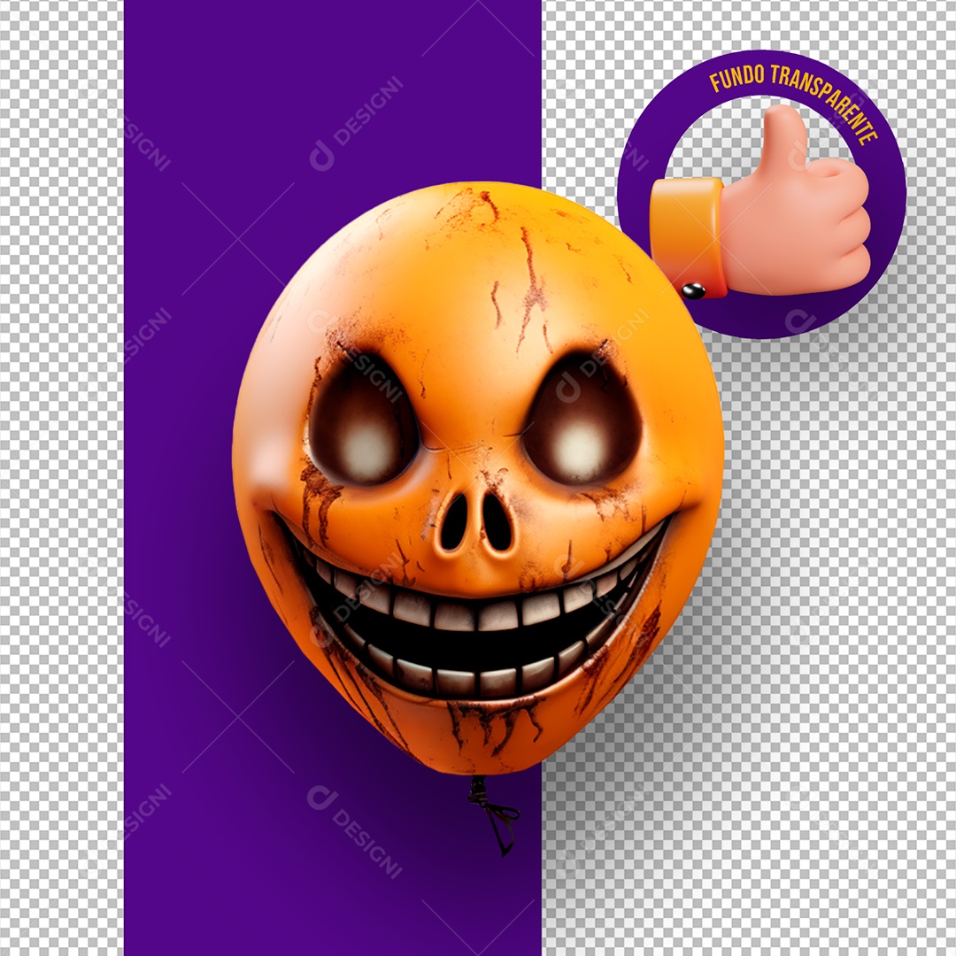 Balão com Rosto Assustador de Halloween Elemento 3D para Composição PSD