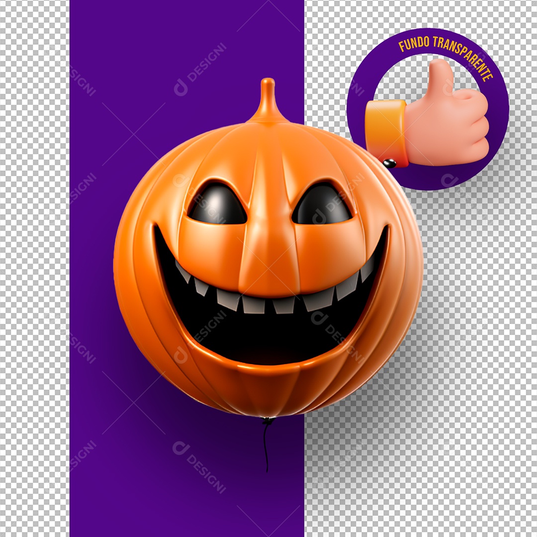 Balão com Rosto Assustador de Halloween Elemento 3D para Composição PSD