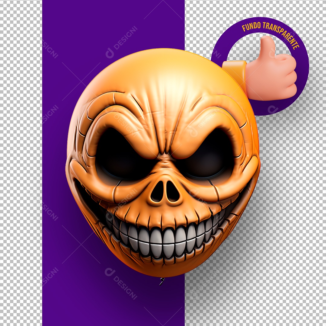 Balão com Rosto Assustador de Halloween Elemento 3D para Composição PSD