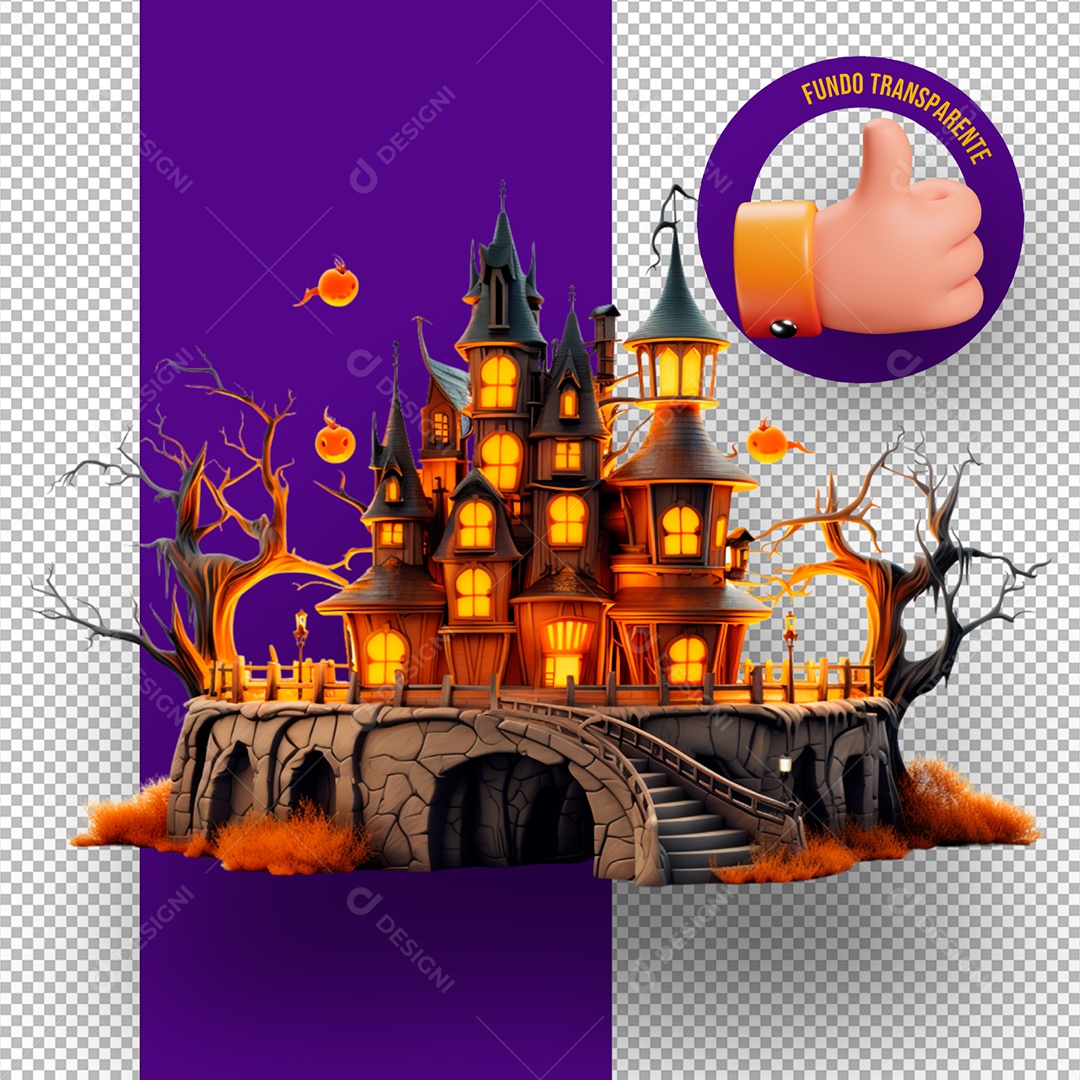 Casa de Terro de Halloween Elemento 3D para Composição PSD