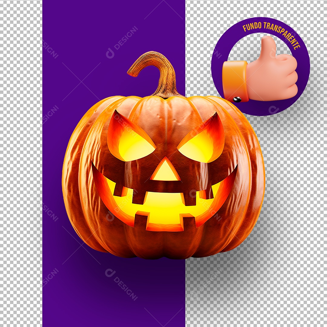 Elemento 3D Cabeça de Abóbora Assustadora de Halloween para Composição PSD