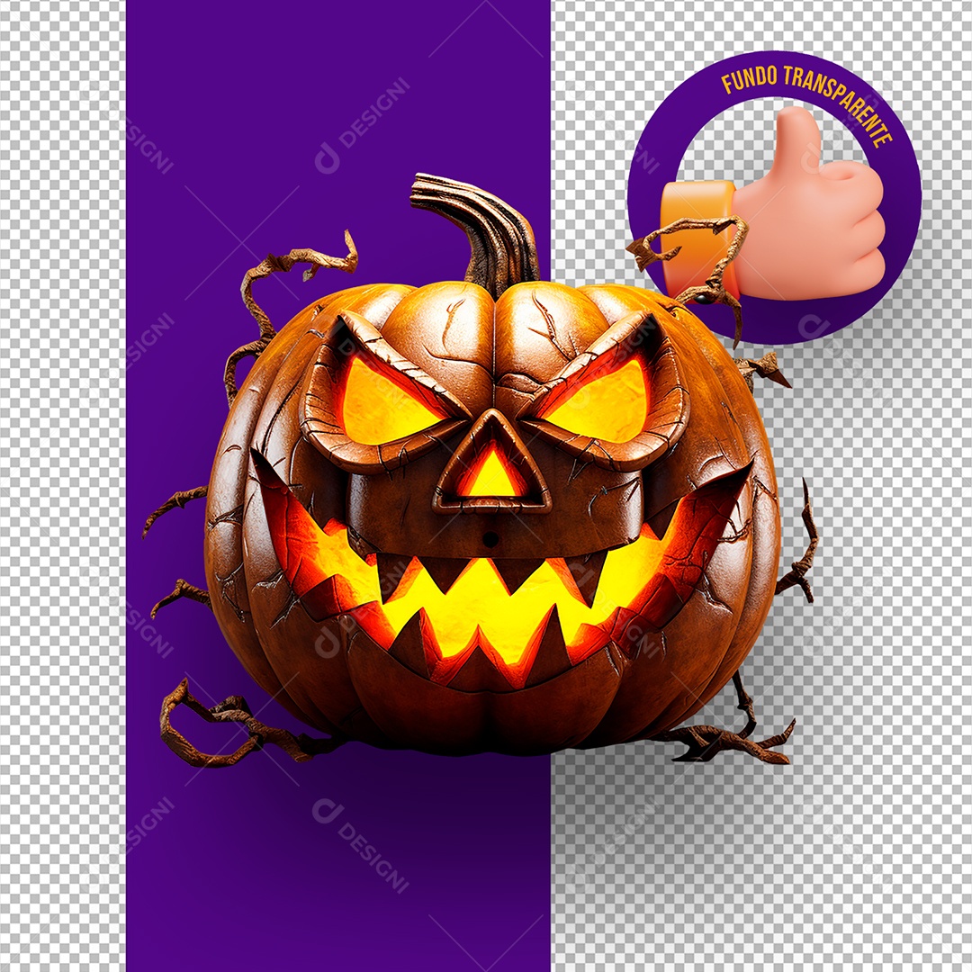 Cabeça de Abóbora Assustadora de Halloween Elemento 3D para Composição PSD