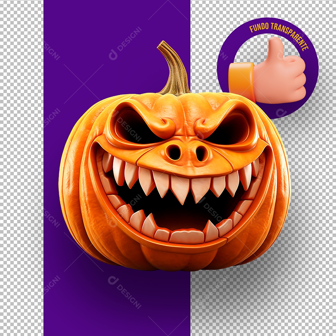 Cabeça de Abóbora Assustadora de Halloween Elemento 3D para Composição PSD