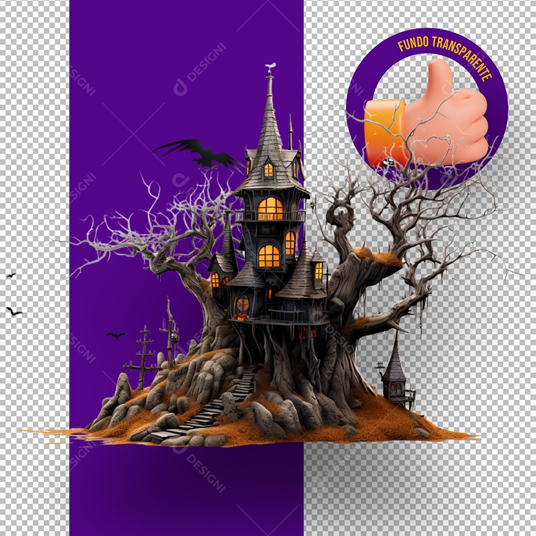 Spooky Halloween House 3D Element for PSD Composition