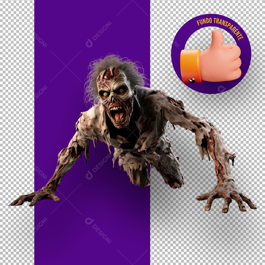 Zumbi Assustador de Halloween Elemento 3D para Composição PSD