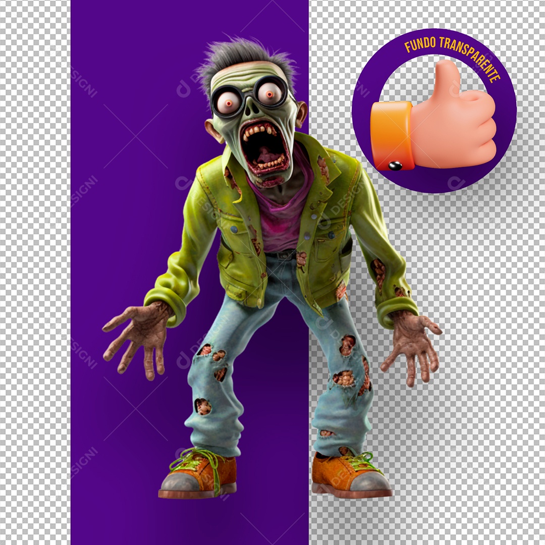 Elemento 3D Zumbi Assustador de Halloween para Composição PSD