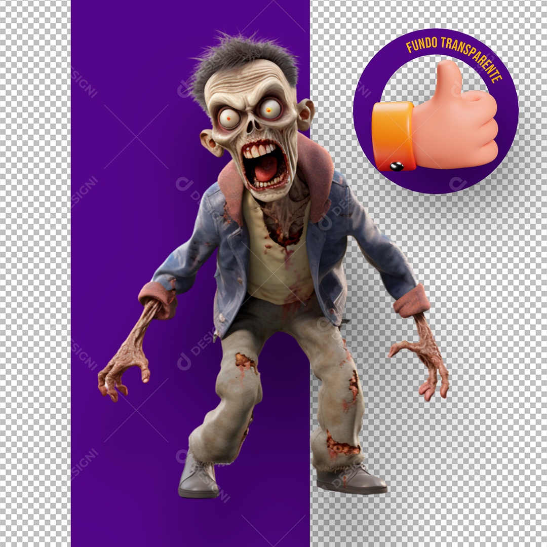 Elemento 3D Zumbi Assustador de Halloween para Composição PSD