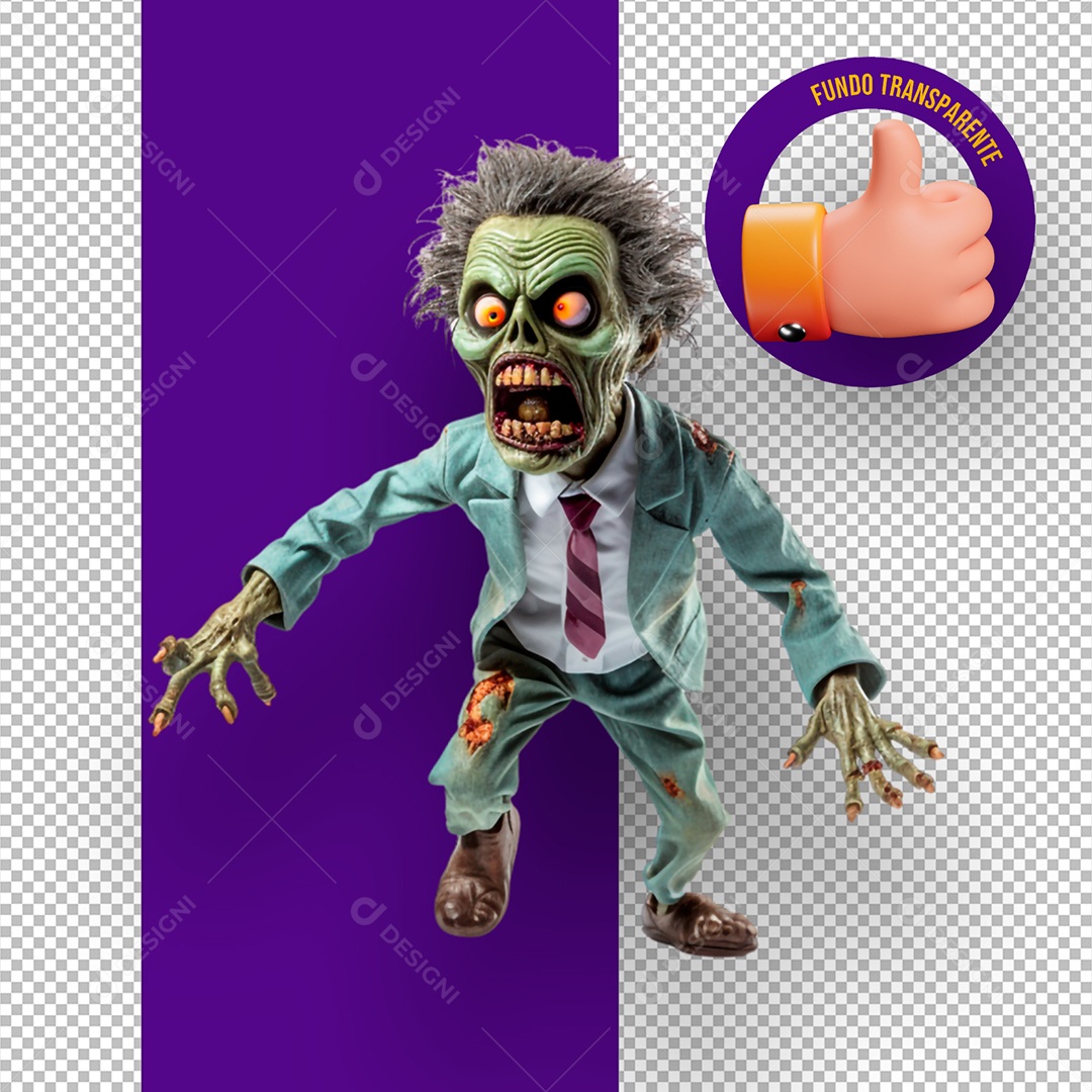 Elemento 3D Zumbi Assustador de Halloween para Composição PSD