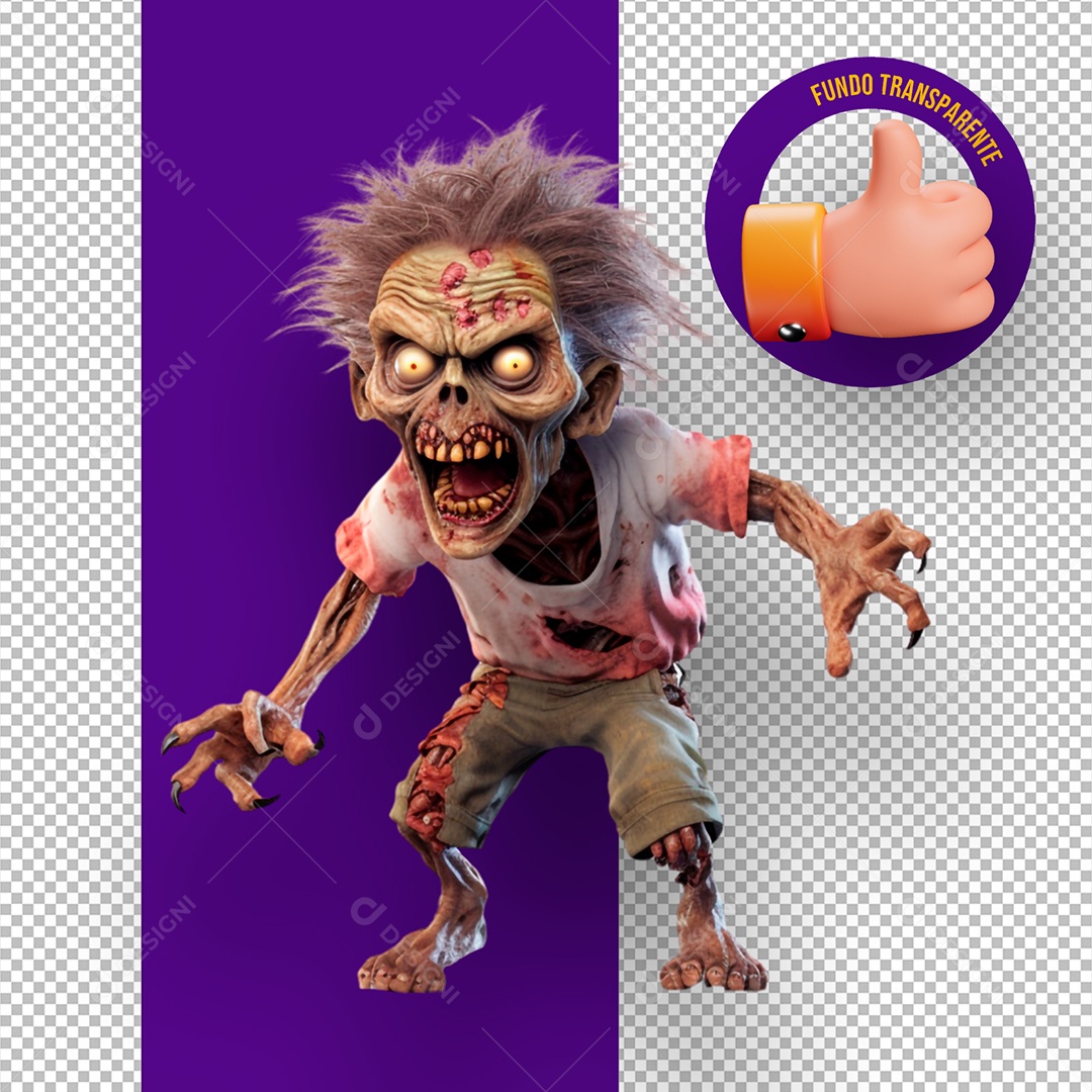 Elemento 3D Zumbi Assustador de Halloween para Composição PSD