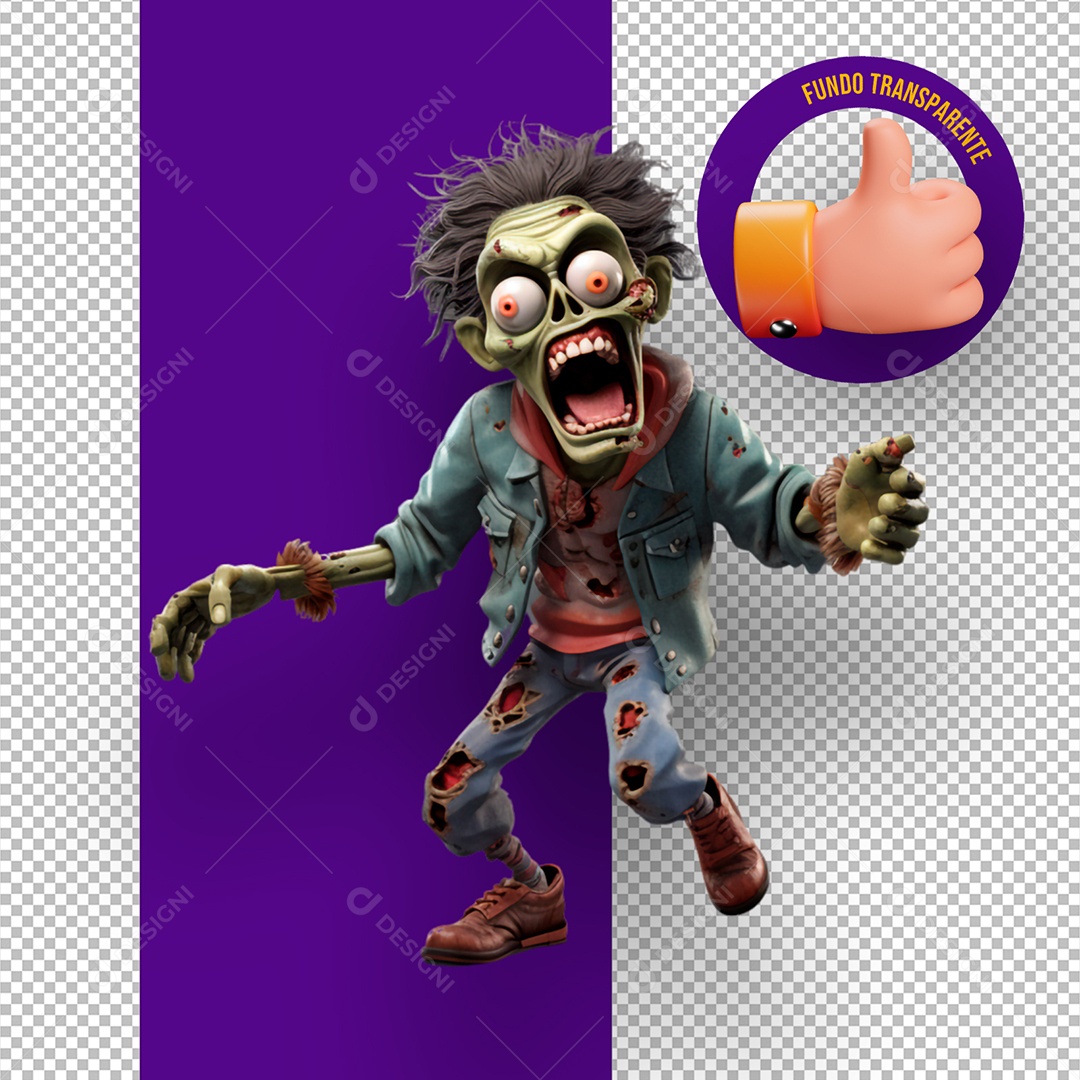 Elemento 3D Zumbi de Halloween para Composição PSD