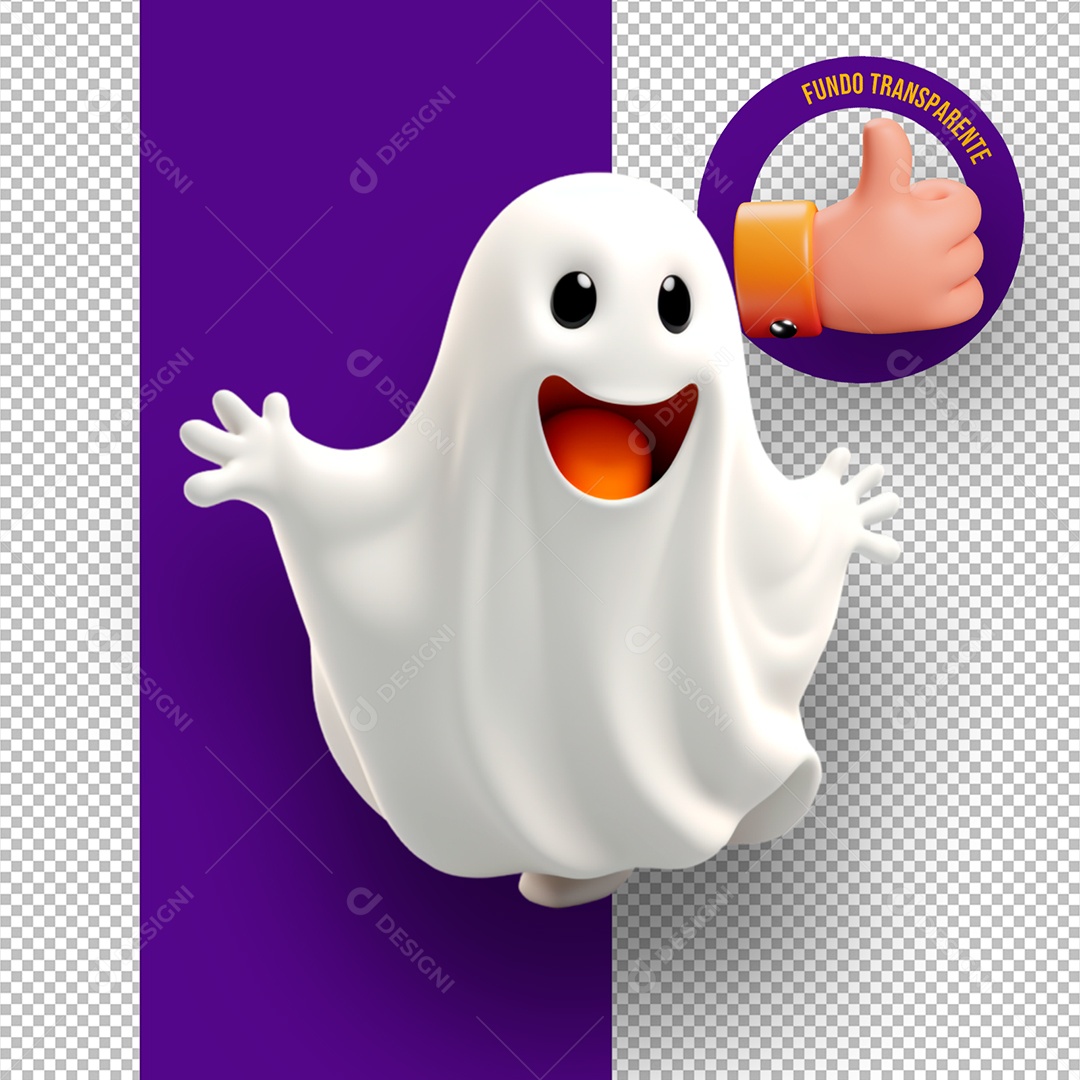 Elemento 3D Fantasma de Halloween para Composição PSD