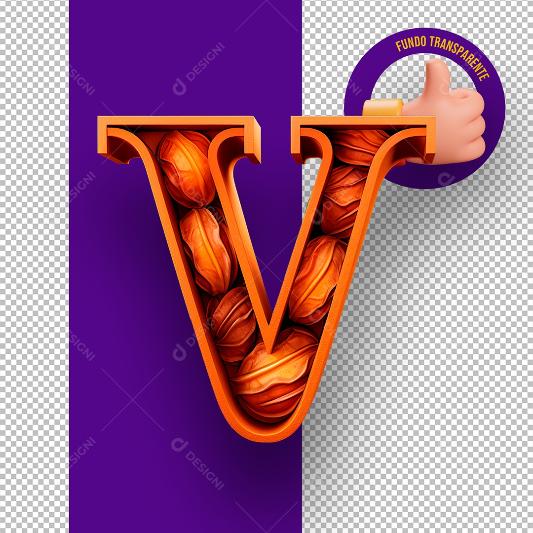Letra V Maiúscula Elemento 3D de Halloween para Composição PSD