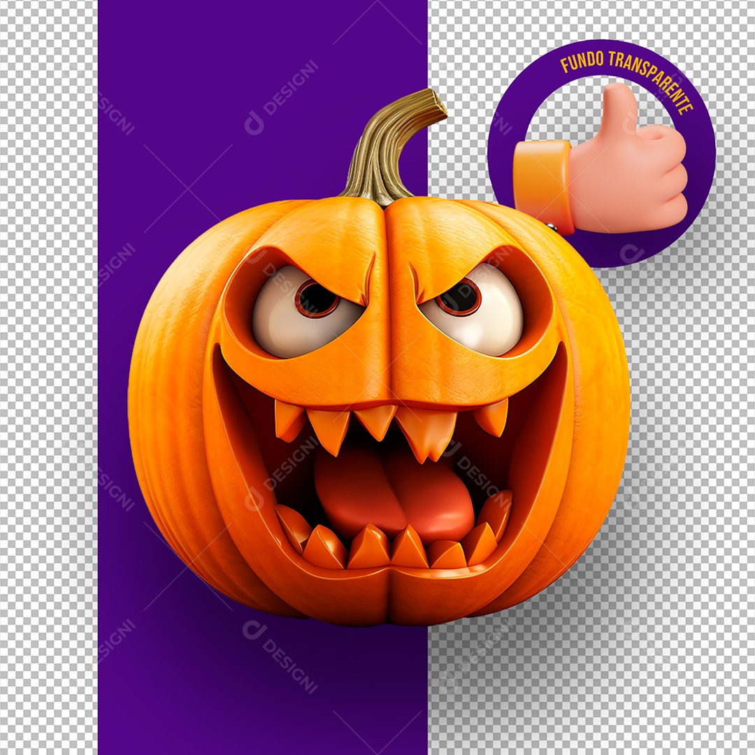 Abóbora Assustadora de Halloween Elemento 3D para Composição PSD