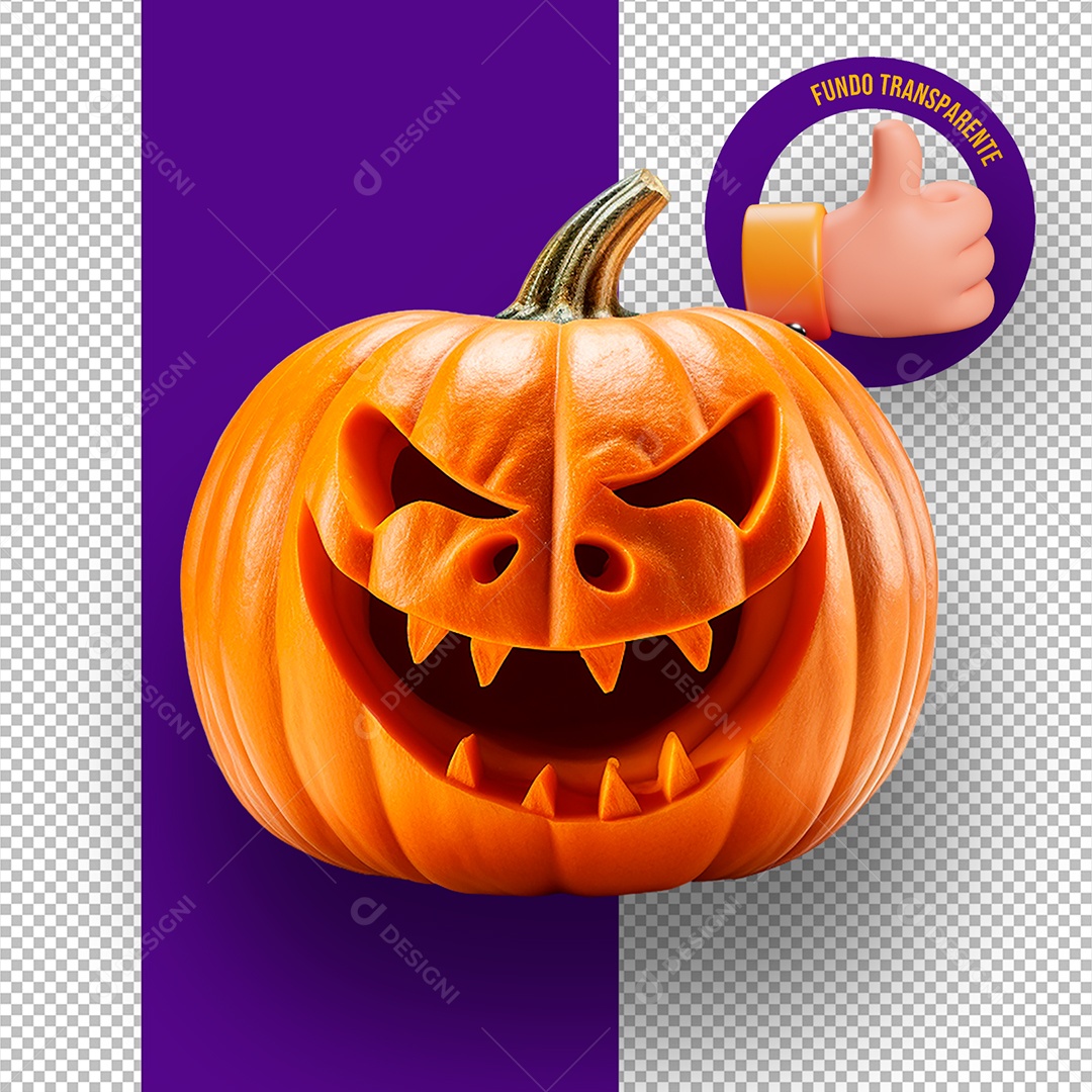 Abóbora Assustadora de Halloween Elemento 3D para Composição PSD