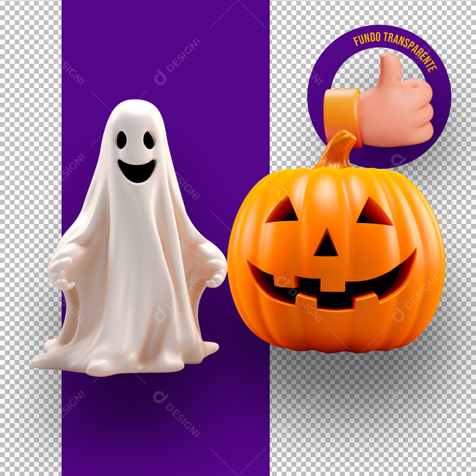 Fantasma e Abóbora de Halloween Elemento 3D para Composição PSD