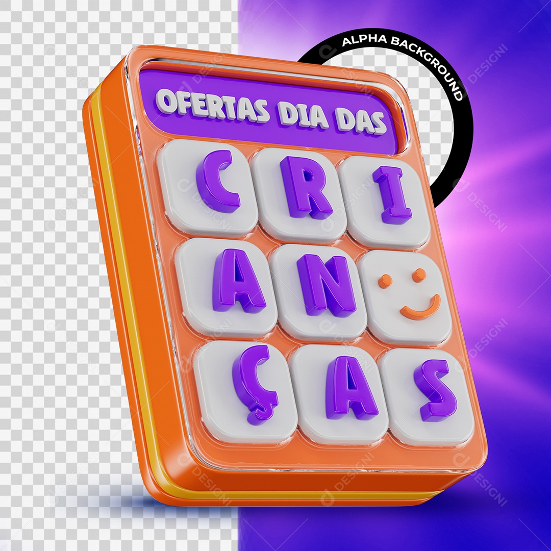 Selo 3D Ofertas Dia das Crianças para Composição PSD