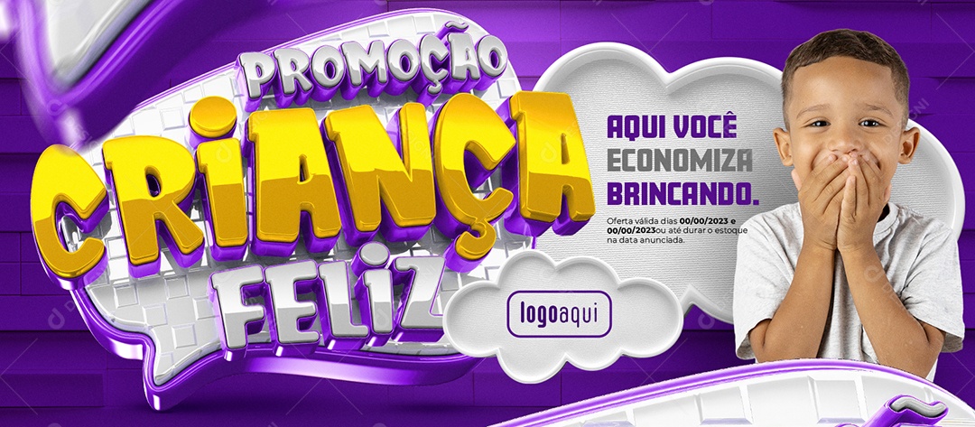 Social Media Banner Promoção Criança Feliz Loja de Brinquedos Aqui Você Economiza Brincando PSD Editável