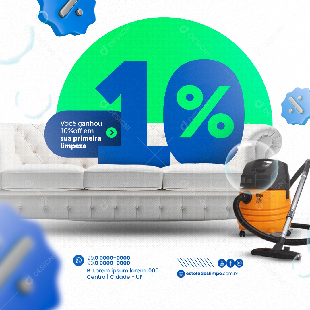 Lavagem a Seco Você Ganhou 10% Off em sua Primeira Limpeza Social Media PSD Editável