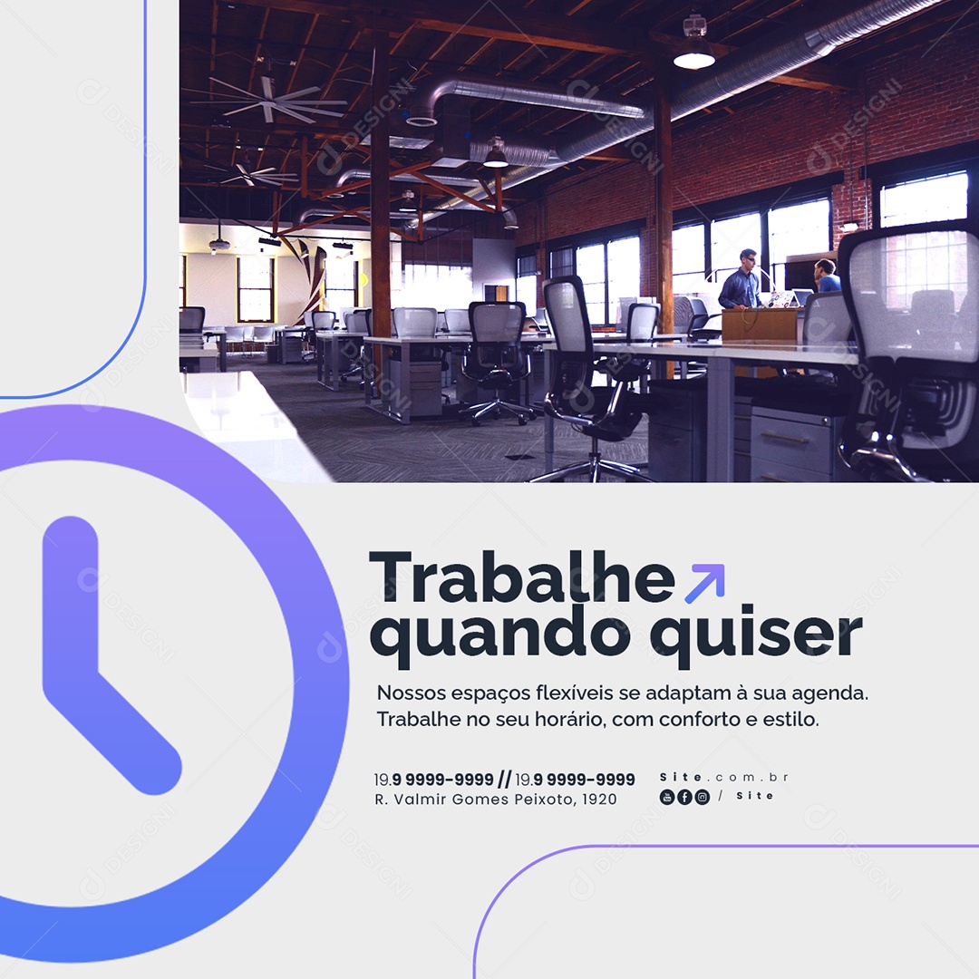 Coworking Trabalhe quando quiser Social Media PSD Editável