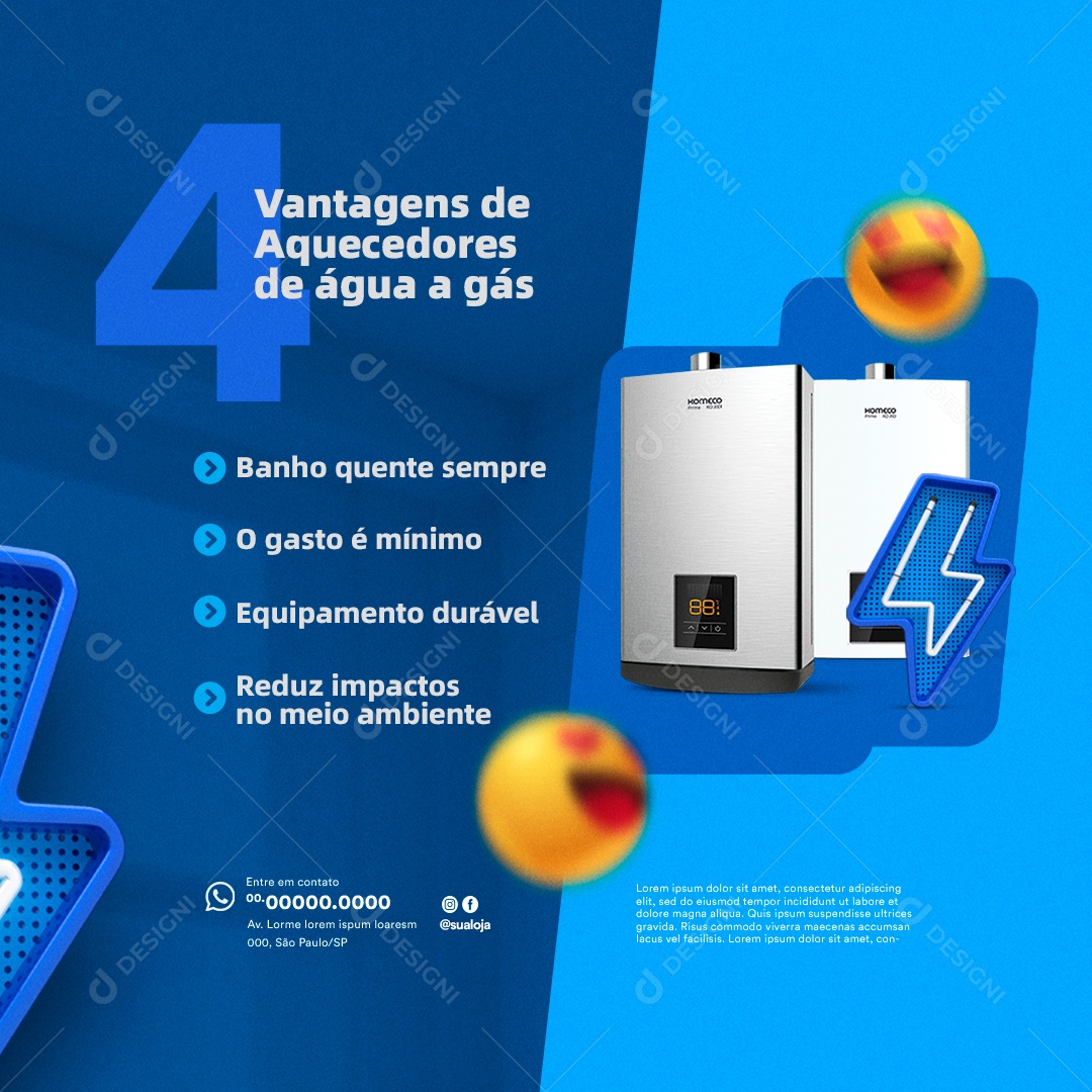 Aquecedores Quatro Vantagens de Aquecedores de Água a Gás Social Media PSD Editável