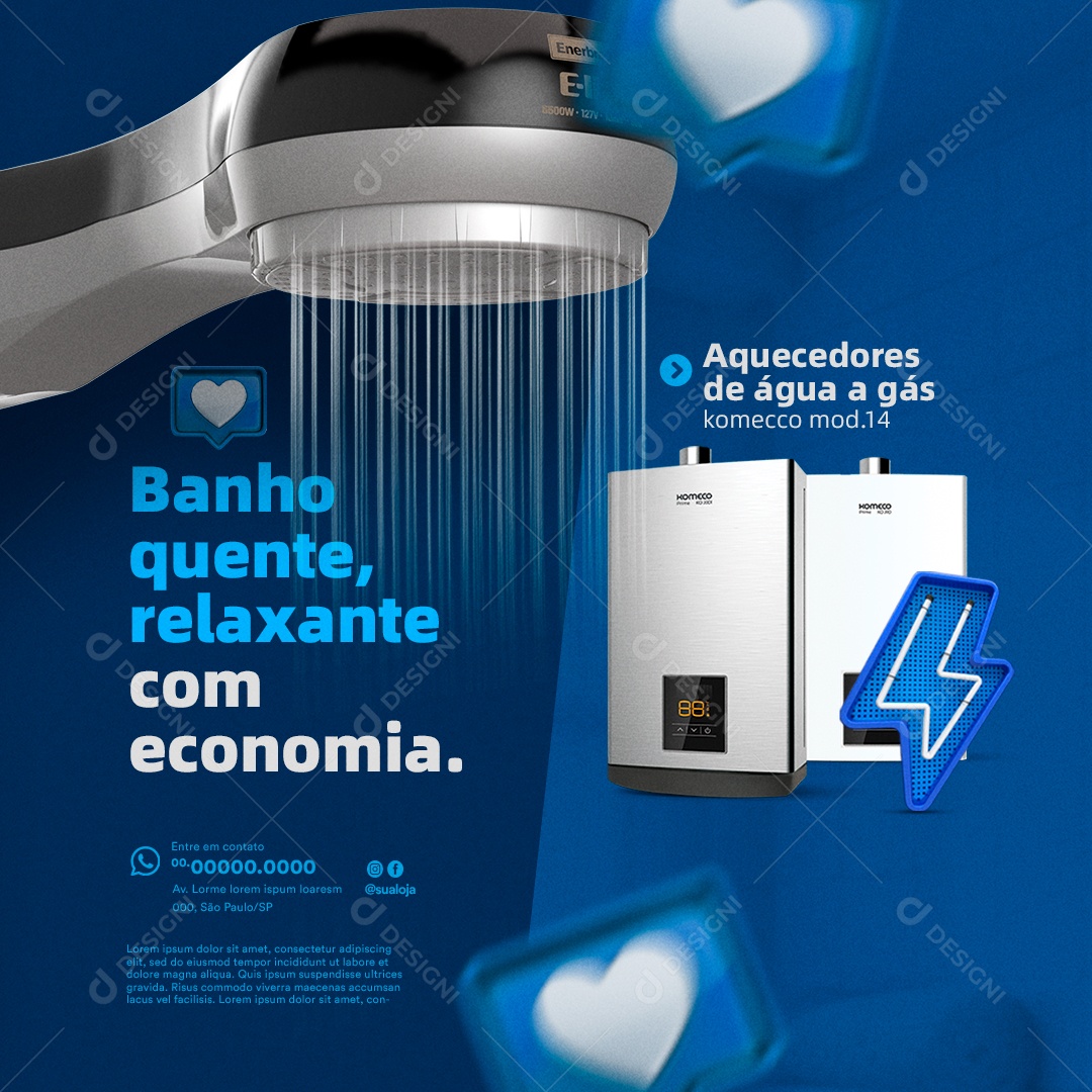 Aquecedores Banho Quente Relaxante com Economia Aquecedores de Água a Gás Social Media PSD Editável