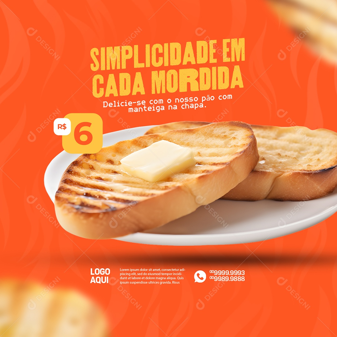 Padaria Pão na Chapa Simplicidade em Cada Mordida Delicie se com o nosso Pão Social Media PSD Editável