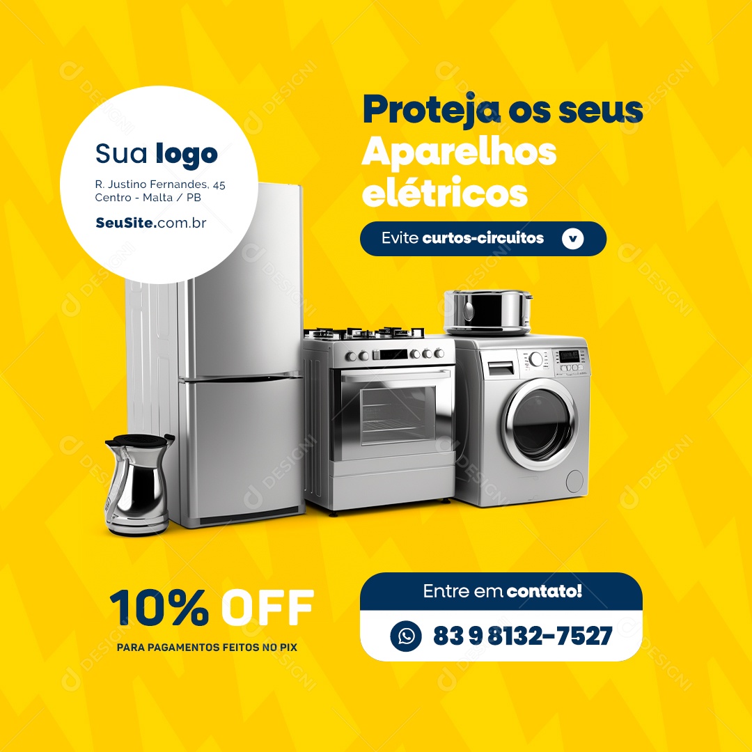 Eletricista Proteja os seus Elétricos Evite Curtos Circuitos 10% Off Social Media PSD Editável