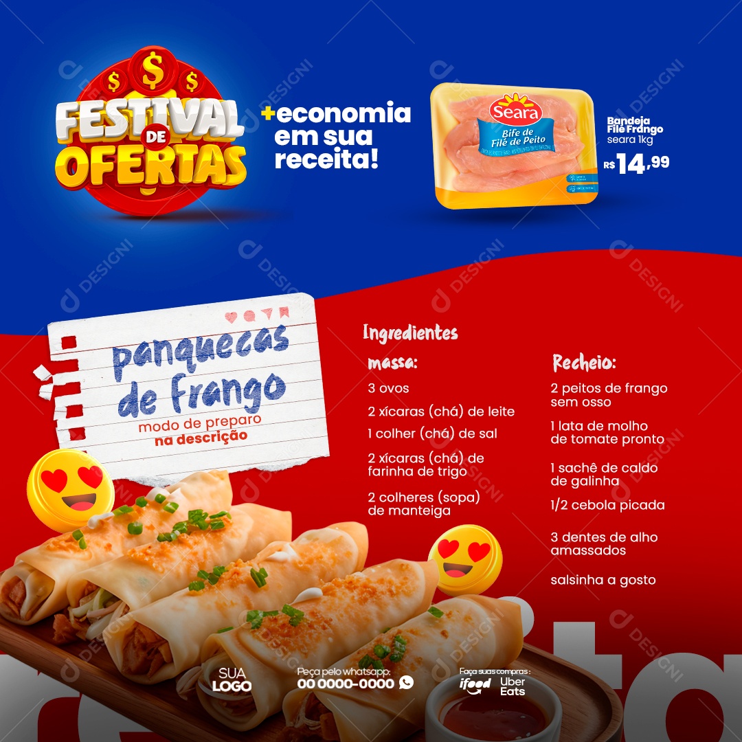 Supermercado Receita Festival De Ofertas Panquecas de Frango Social Media PSD Editável