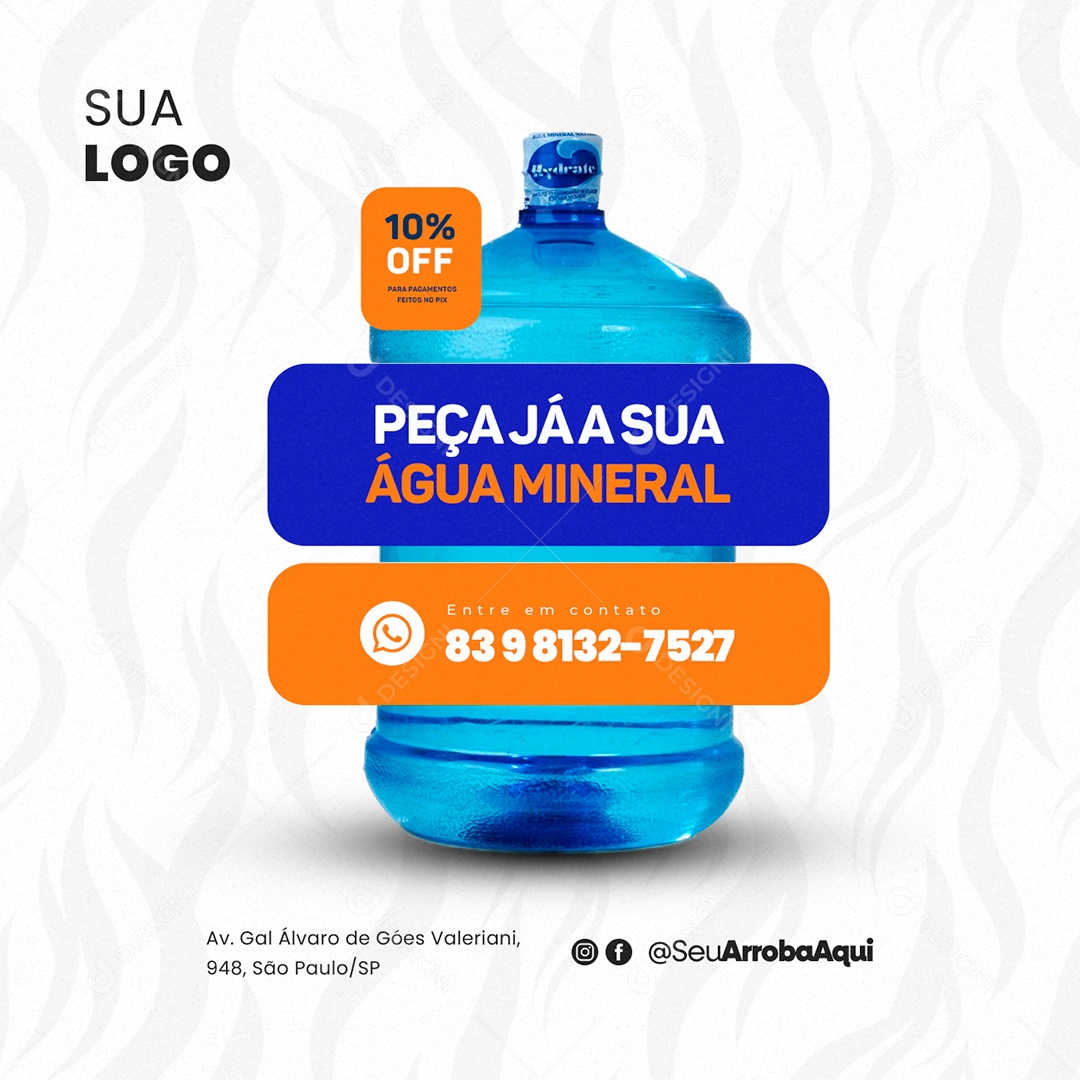 Distribuidora de Água Peça Já a Sua Água Mineral 10% Off Social Media PSD Editável