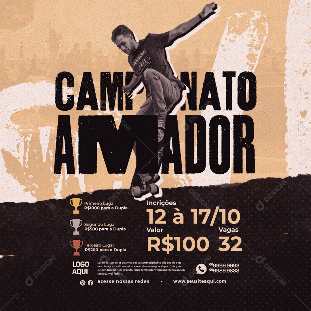 Torneios Campeonato Amador Skate Inscrições Social Media PSD Editável