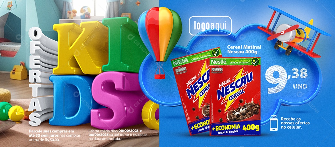 Social Media Banner Ofertas Kids Supermercado Cereal Matinal PSD Editável