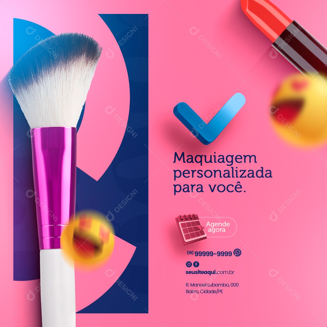 Maquiagem Personalizada para Você Agende Agora Social Media PSD Editável