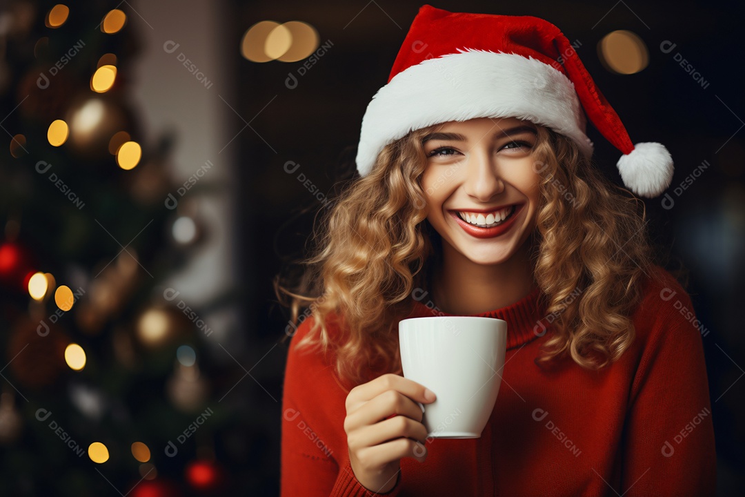 Mulher jovem celebrando natal