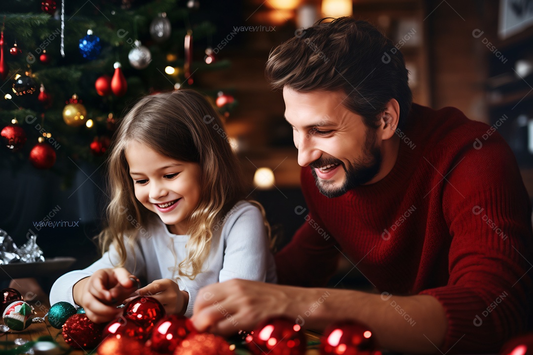 Pai e filha celebrando natal