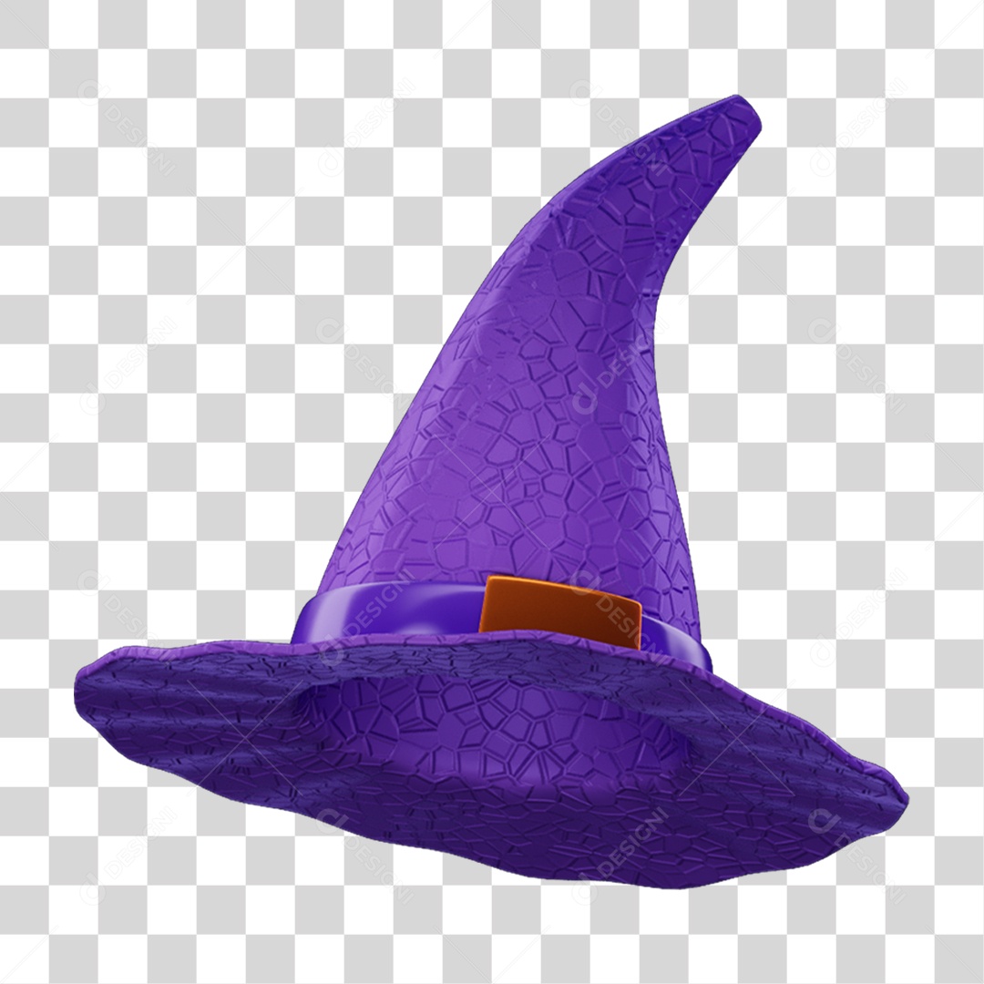 Elemento 3D Chapéu de Bruxa Halloween para Composição PNG Transparente