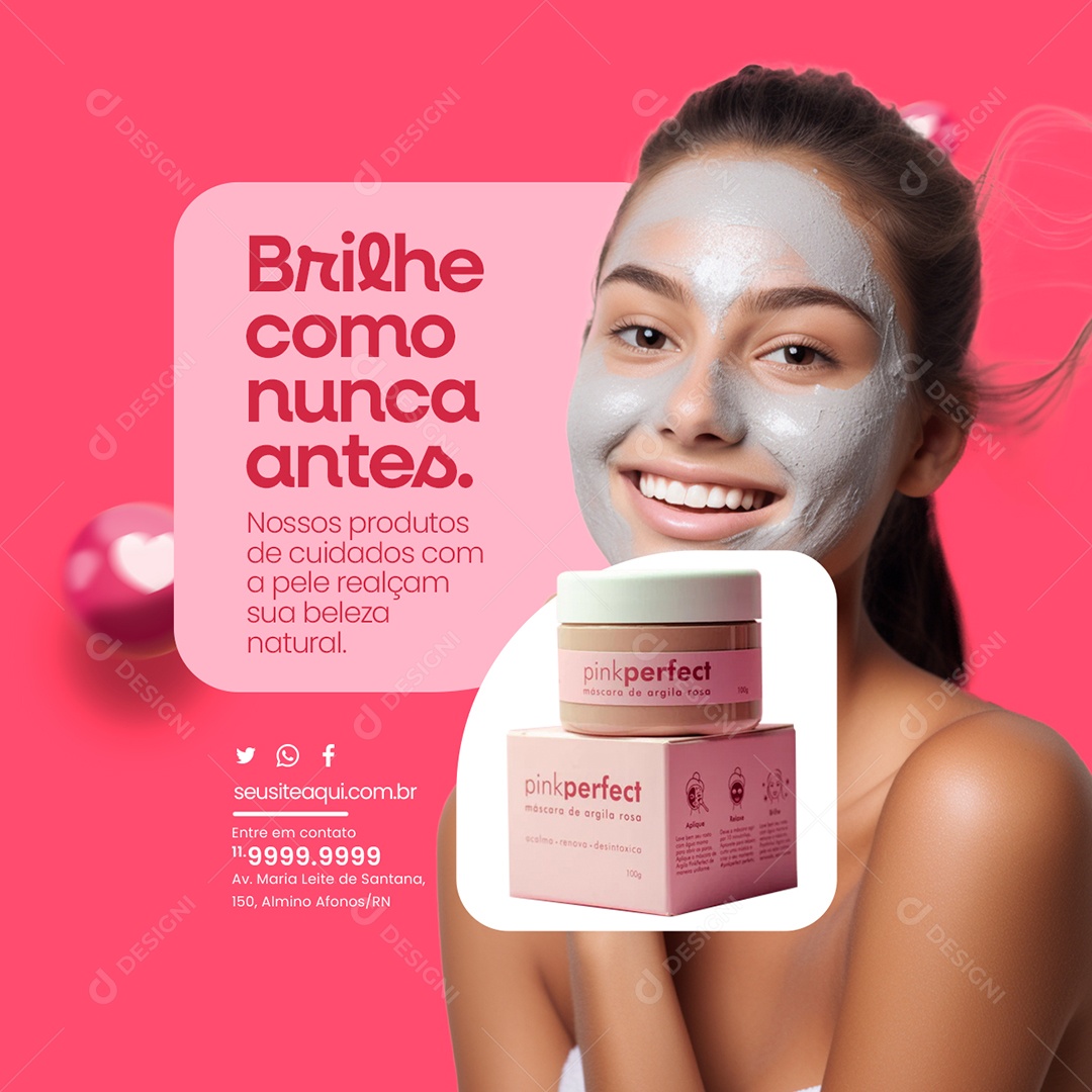 Cosméticos Brilhe como Nunca Antes Creme de Pele Máscara de Argila Social Media PSD Editável