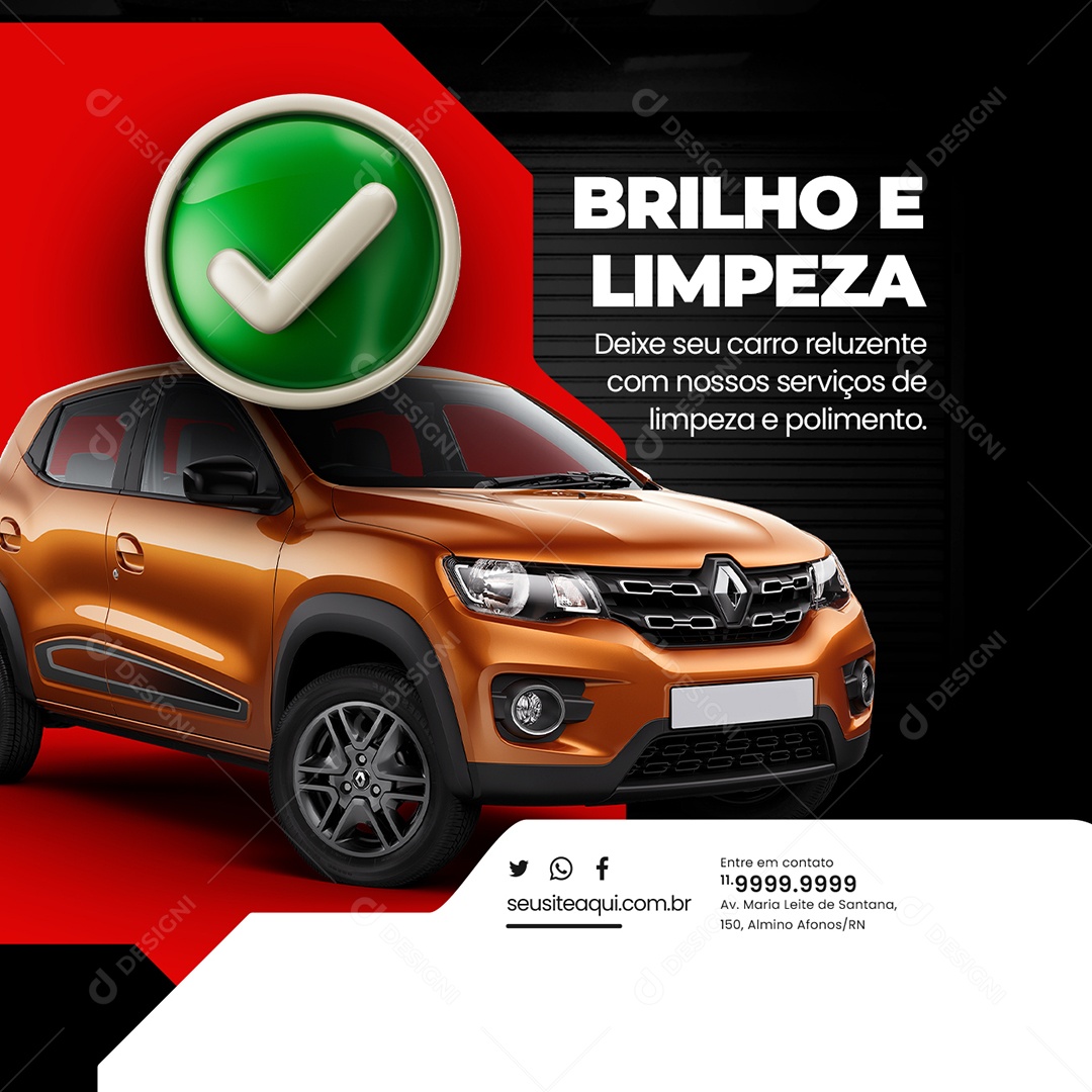 Oficina Mecânica Centro Automotivo Brilho e Limpeza Deixe seu Carro Reluzente Social Media PSD Editável