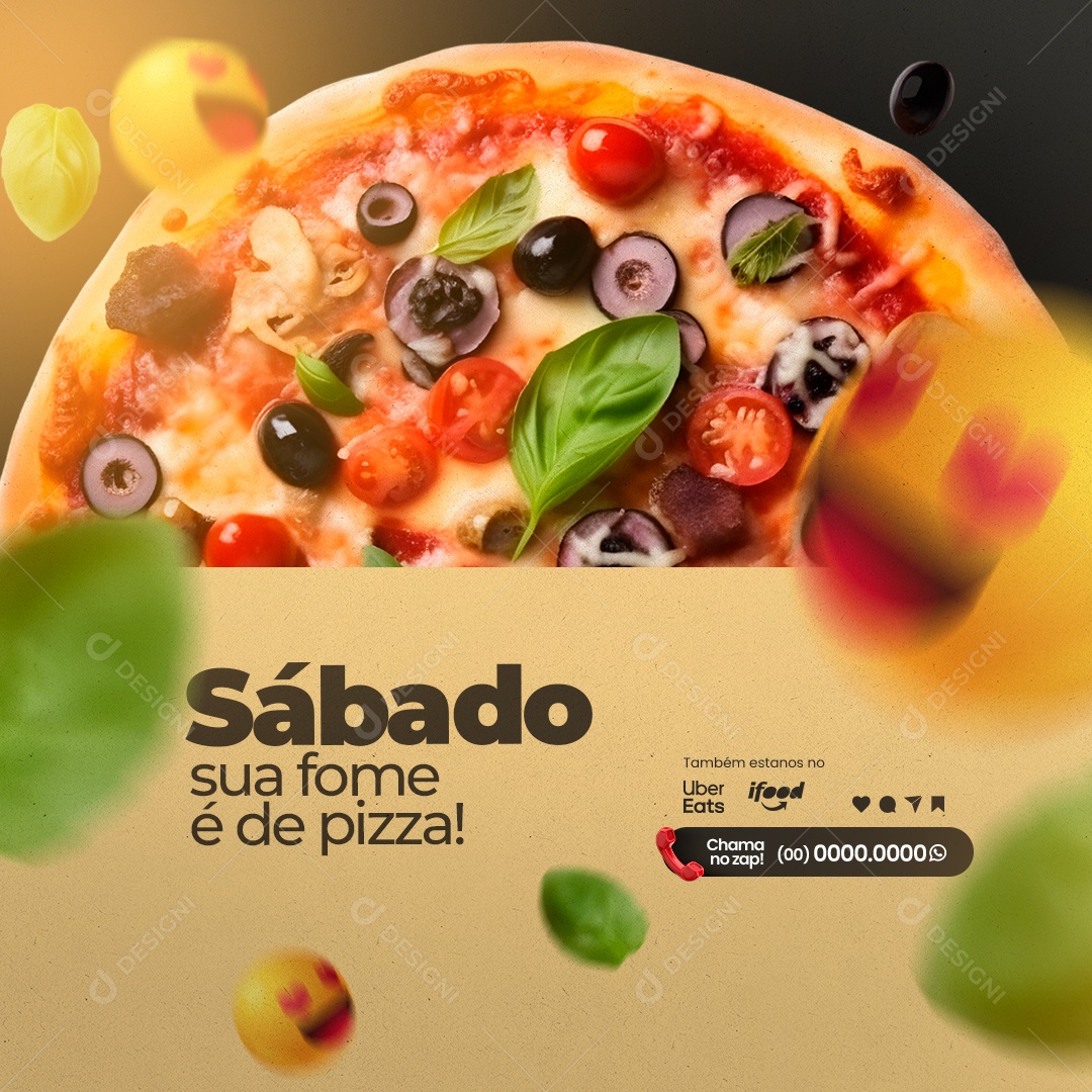 Pizzaria Sábado sua Fome é de Pizza Ifood Delivery Social Media PSD Editável