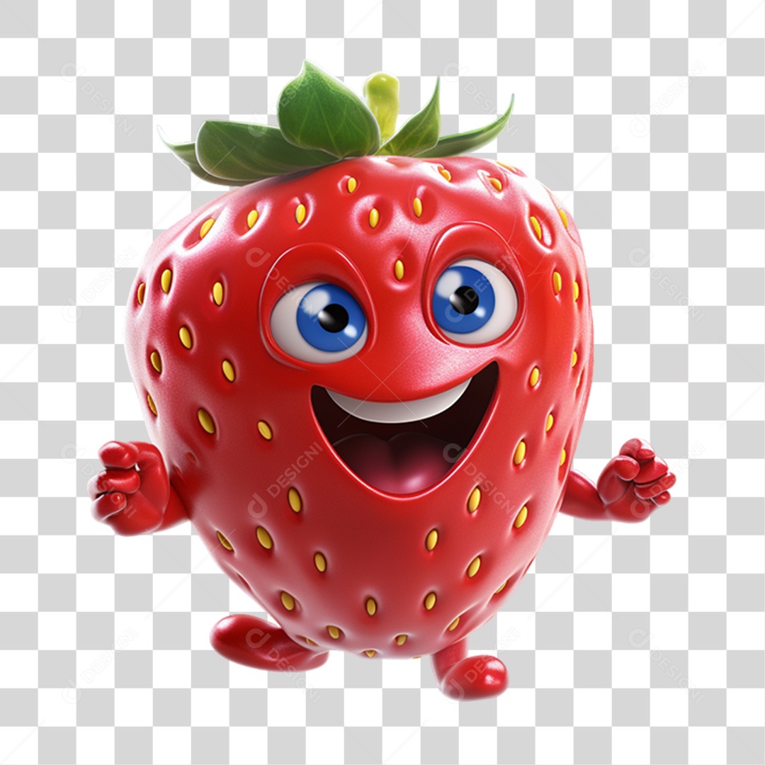 Elemento 3D Fruta Morango Sorrindo PNG Transparente