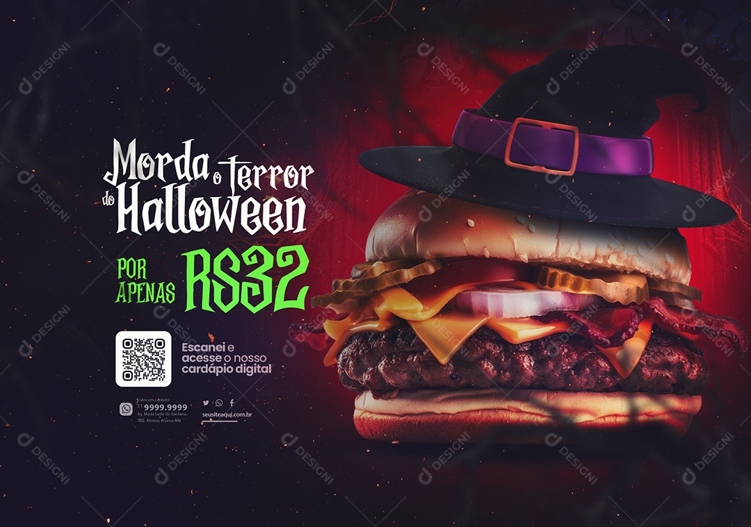 Hamburgueria Morda o Terror do Halloween Social Media PSD Editável