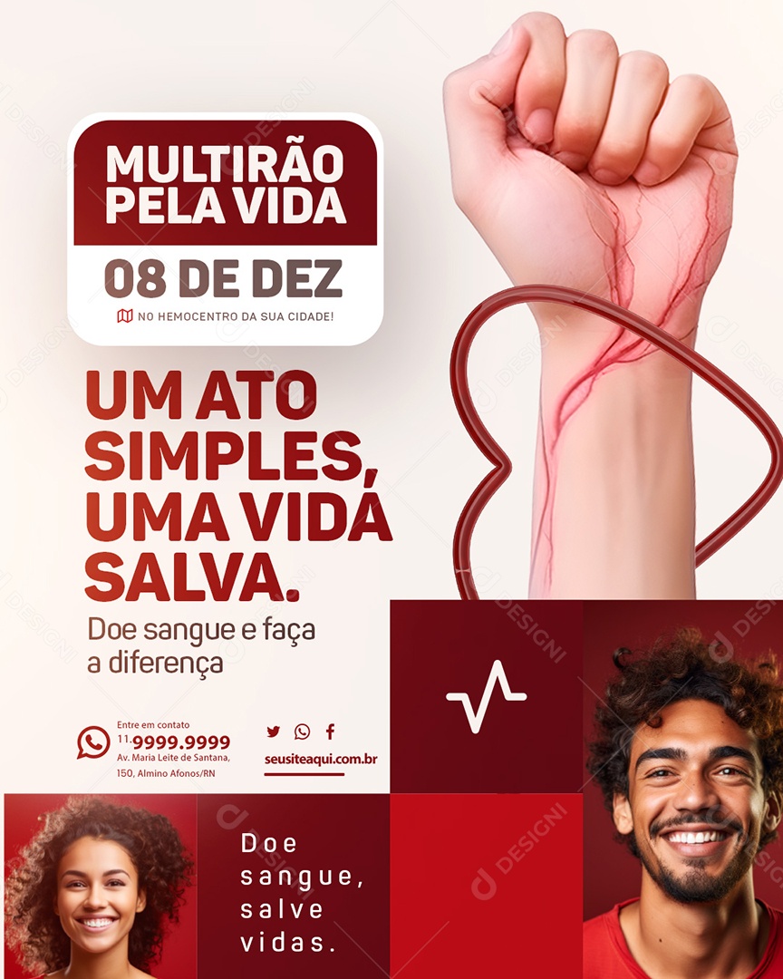 Campanha Publicitaria Doe Sangue Um Ato Simples Uma Vida Salva Multirão Pela Vida Social Media PSD Editável